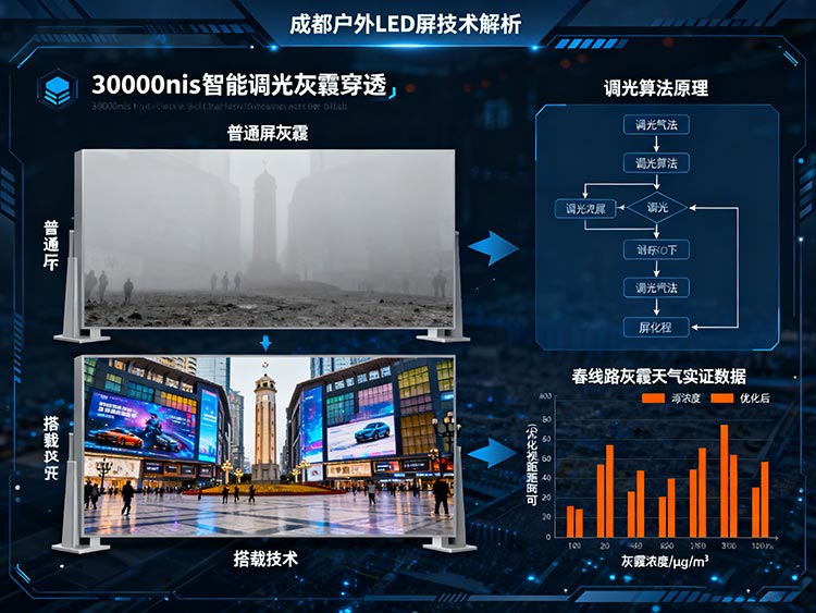 成都LED顯示屏生存戰(zhàn)：納米涂層防潮&times;自循環(huán)散熱&times;30,000nits破霧實(shí)戰(zhàn)錄
